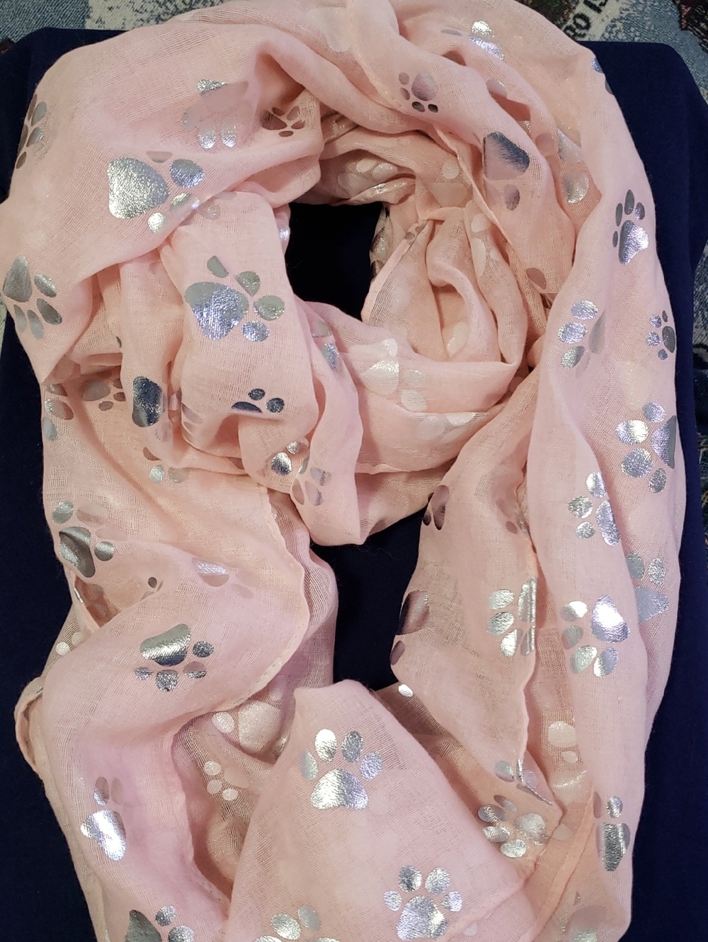 Unbranded Pink Scarf with Silver Paw Print Accent